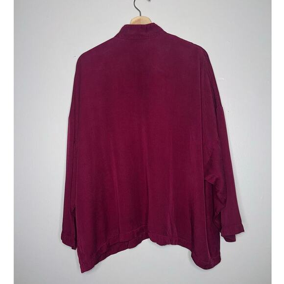 Bryn Walker Long Sleeve Button Up Blouse Dark Burgundy Size Medium Boxy Pockets - Picture 7 of 7